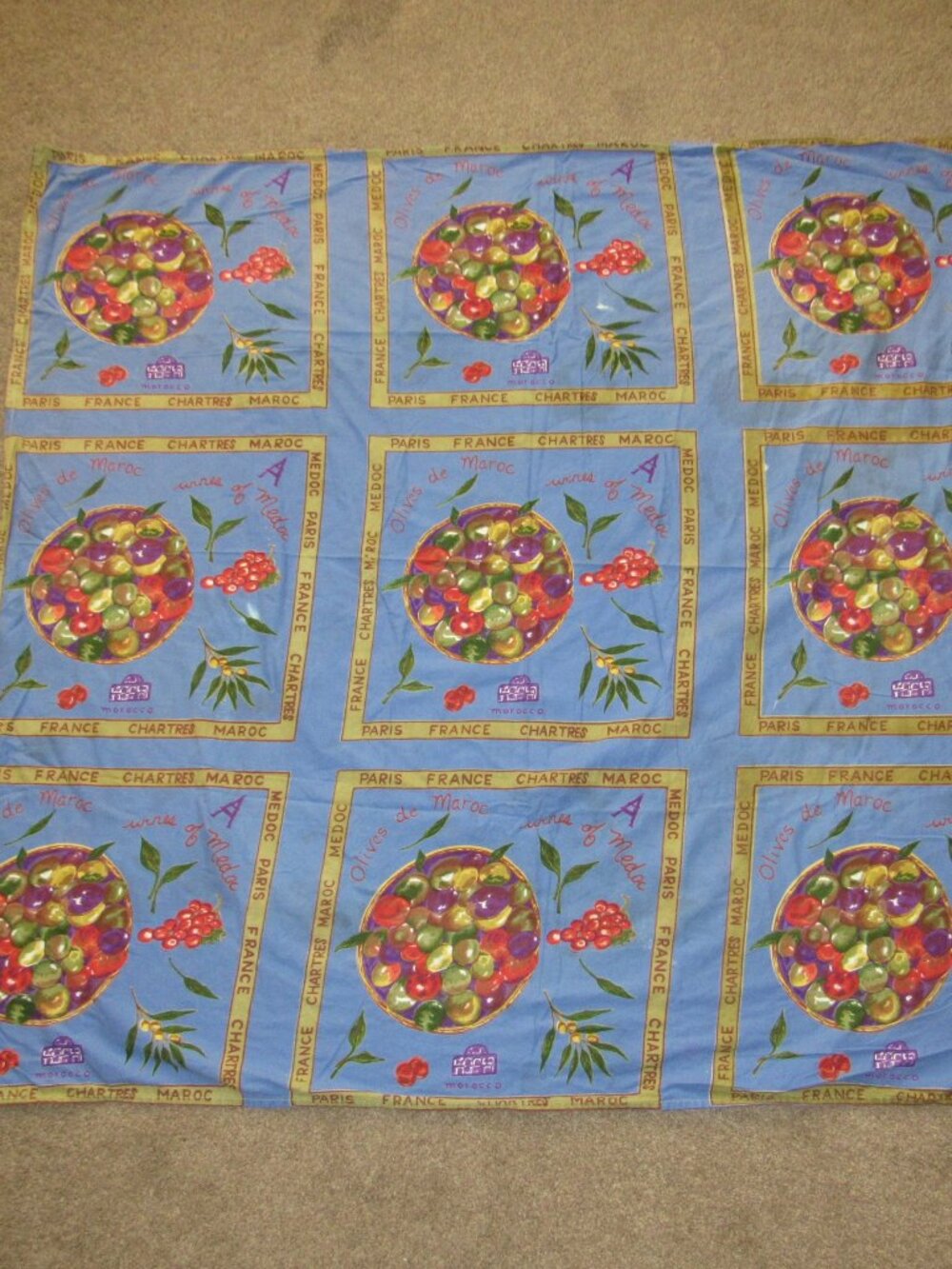 Vintage Y2K April Cornell 2000 Morocco Olives Paris France Tablecloth 48" x 48"